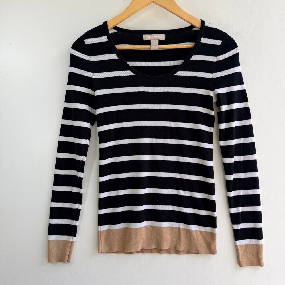 Banana Republic Silk Blend Striped Sweater Small Scoop Neck Colorblock Cuff